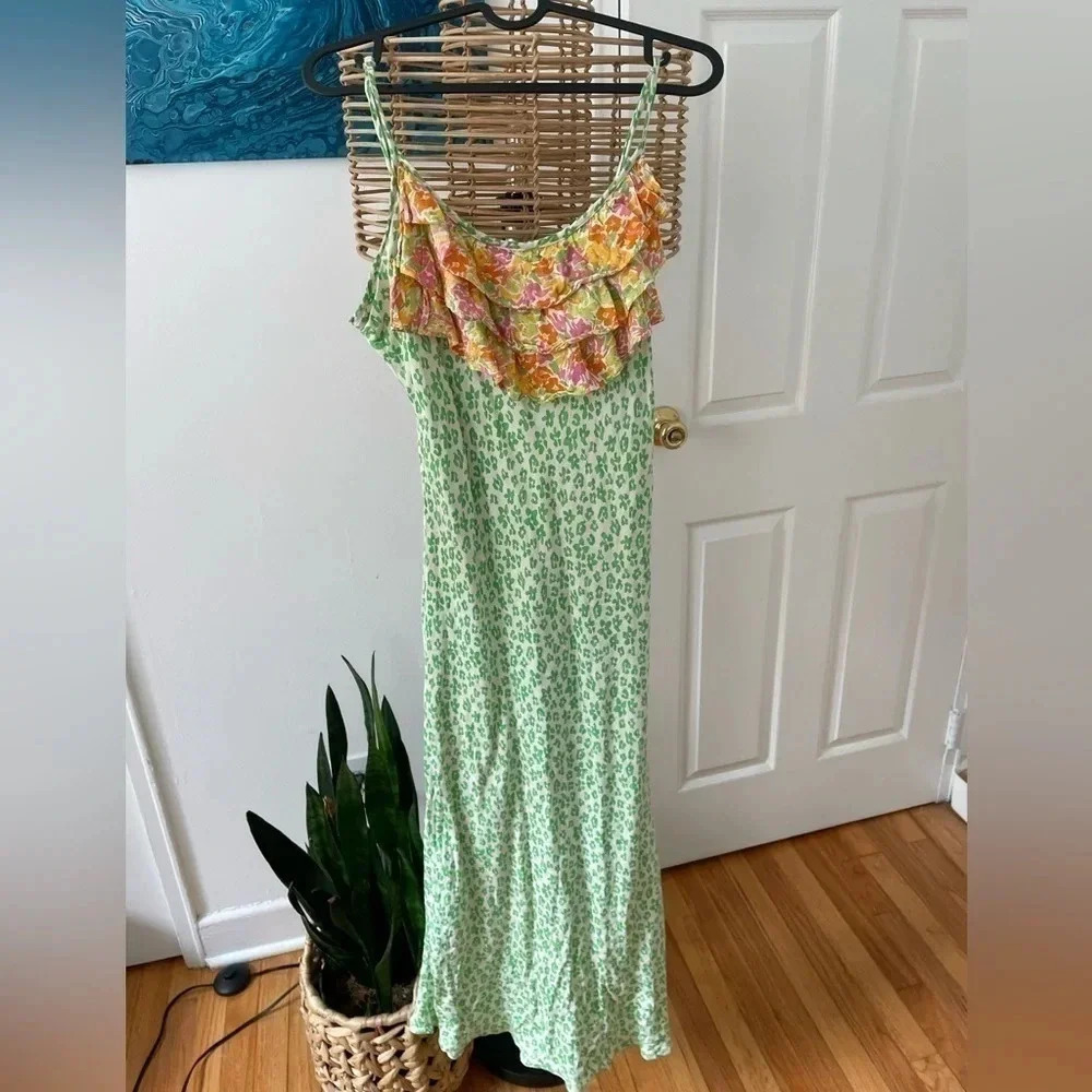 Limited “Rixo” green animal print maxi dress / size small / leopard / - Picture 6 of 11